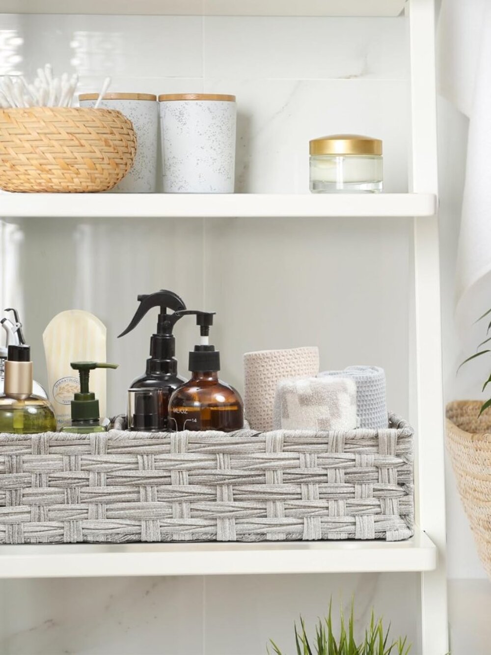 Larger Compartments] Toilet Tank Topper Paper Basket - Multiuse Hand Woven Plast - Picture 6 of 7